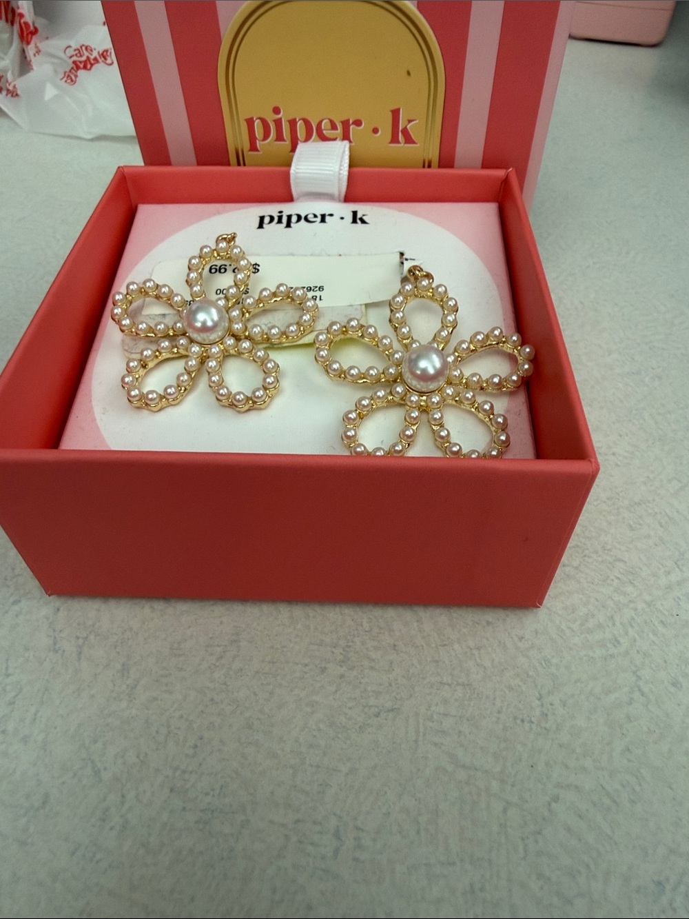 Piper Gold Flower Pearl Drop Earrings - Pink Pearls
